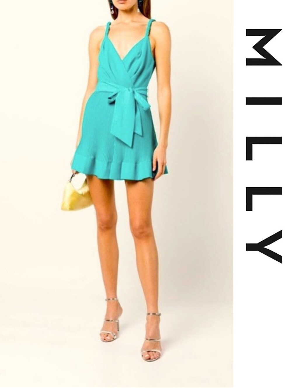 MILLY Livy Pleated Mini Dress Teal 2 - Picture 2 of 2